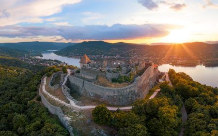 Amazing aerial landscapes about the Visegrad Castle in Hungary.