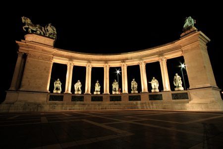 Heroes square by night in Budapest