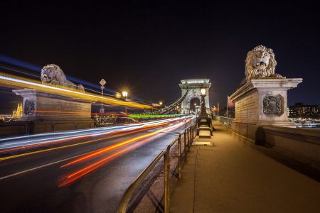 Szechenyi Chain Bridge on the Danube river at night