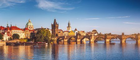View of the Vltava River and the bridges in Prague