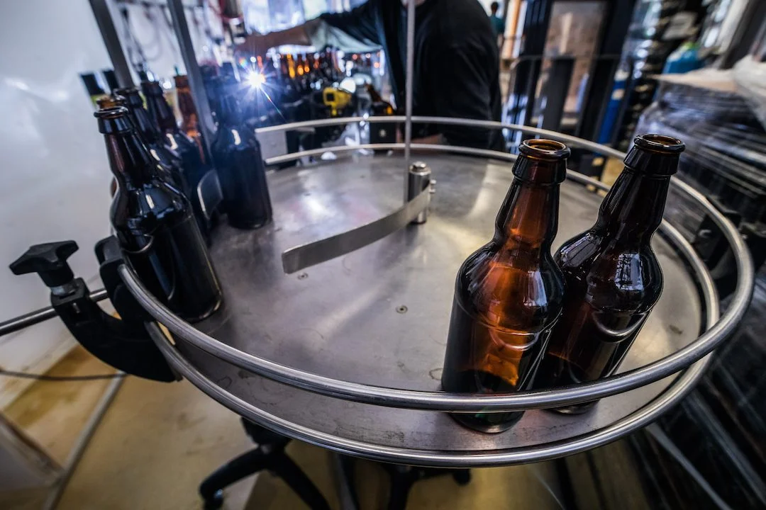 Beer bottles on conveyor