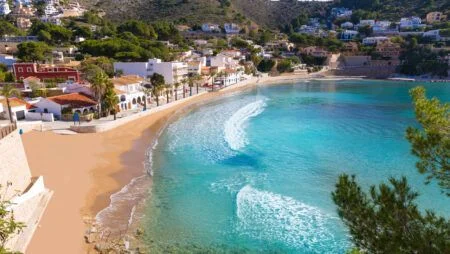 Panorama of Moraira City with the sands