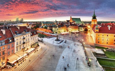 Wawel Castle and Old Town in sunset