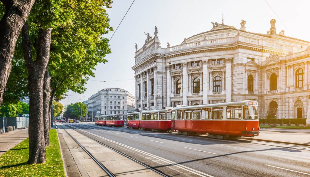 Wiener Ringstrasse with historic Burgtheater (Imperial Court Theatre)