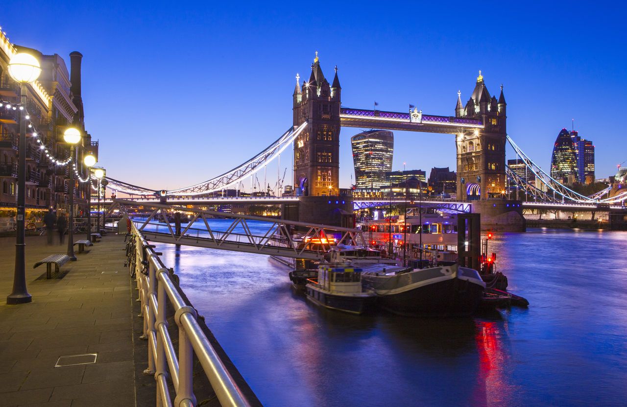 A beautiful dusk-time view of Tower Bridge and the River Thames in London