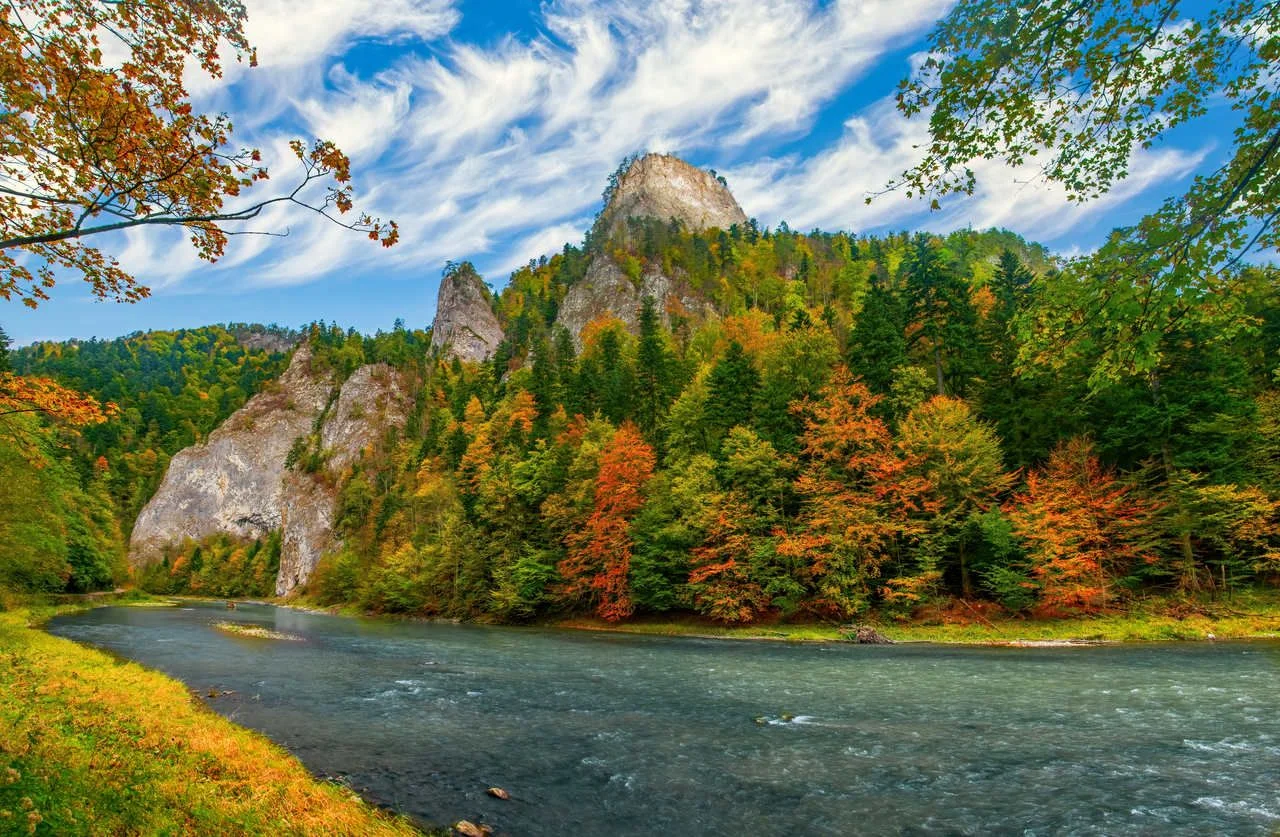 Poland at sunny autumn day. Dunajec river
