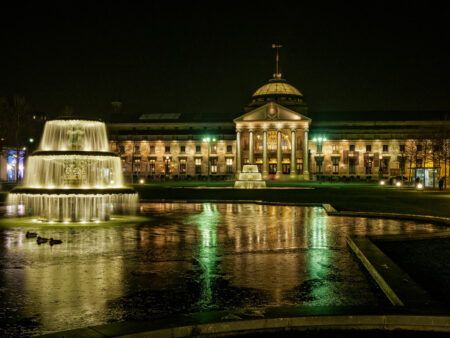 The illuminated casino in WeisbadenGermany