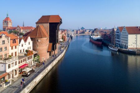 Gdansk old city in Poland with the oldest medieval port crane (Zuraw) in Europe