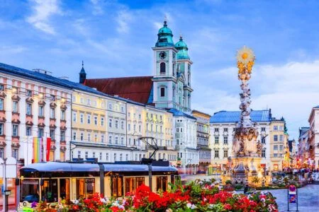 Linz, Austria. Cityscape image of main square.