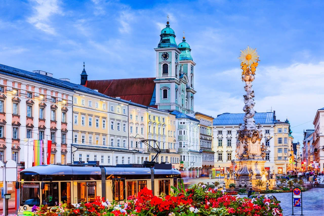 Linz, Austria. Cityscape image of main square.