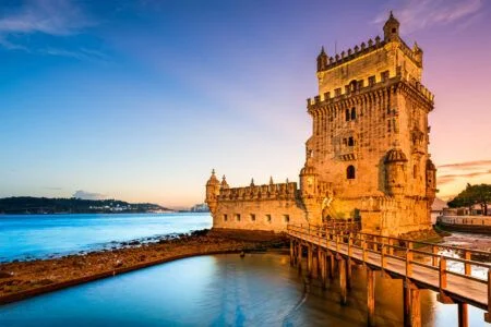 Lisbon, Portugal at Belem Tower on the Tagus River