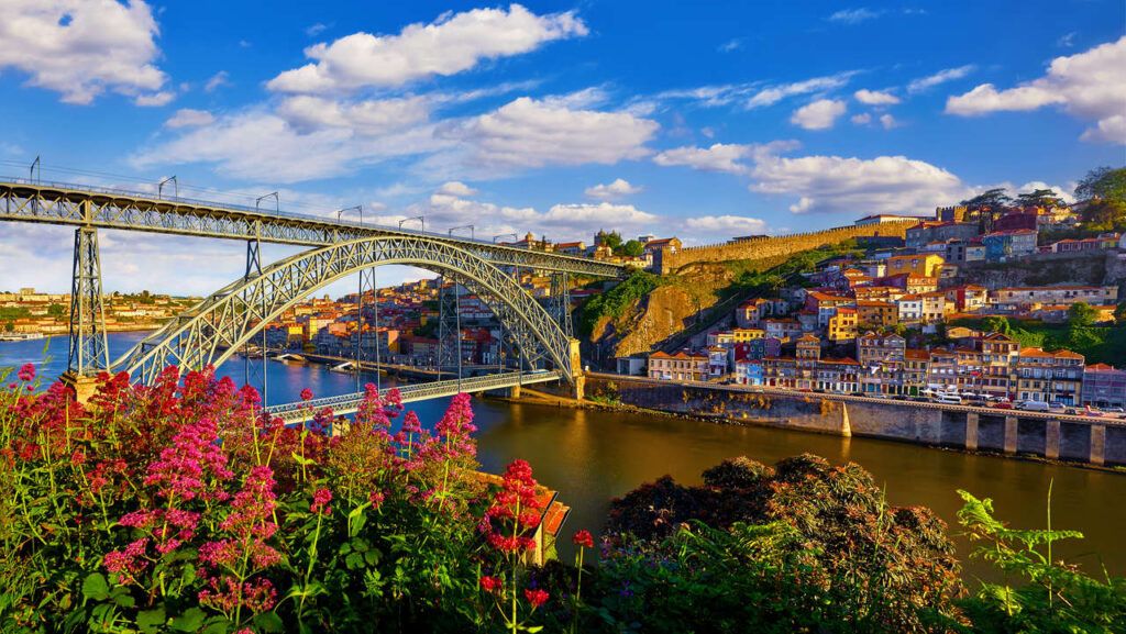 Porto, Portugal. Ponte de dom Luis Bridge on Douro river.