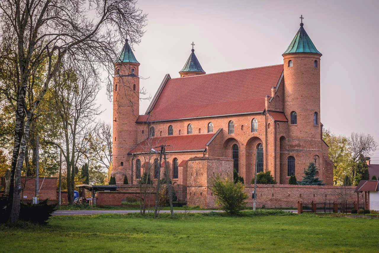 Side view of St John the Baptist Roman Catholic fortified church in Brochow village in Sochaczew