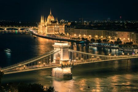 The Parliament, the chain bridge and the Danube river