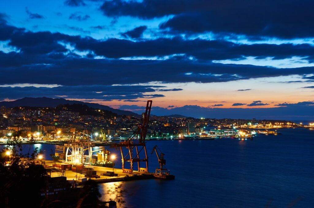The city of Vigo after sunset