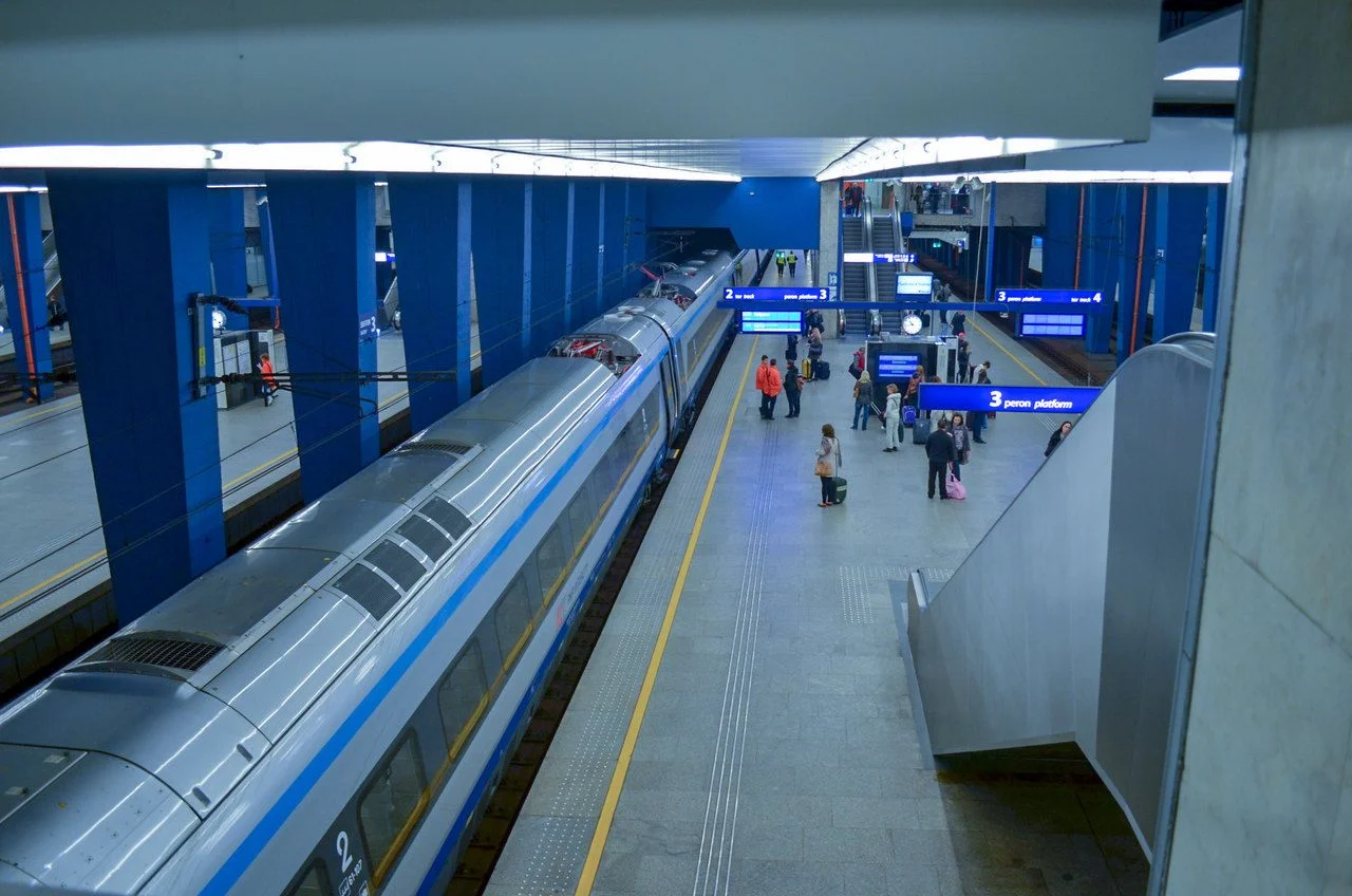Train at the station in Warsaw