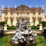 Facade of Queluz National Palace, and Neptune fountain in Sintra