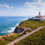 Picturesque spring Cabo da Roca landscape with lighthouse, Sintra-Cascais Natural Park