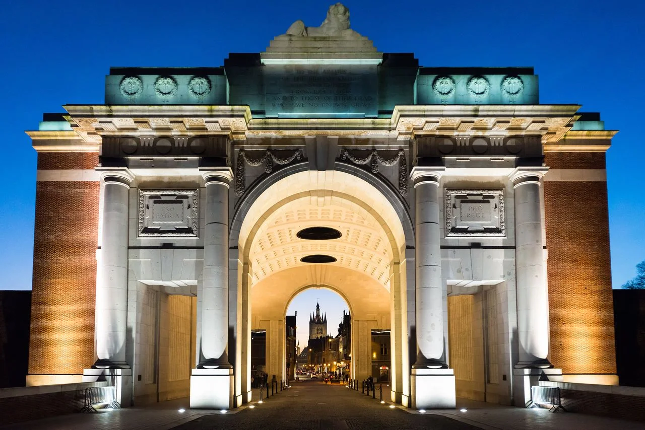 The Menin Gate Memorial to the Missing war memorial in Ypres, Belgium.