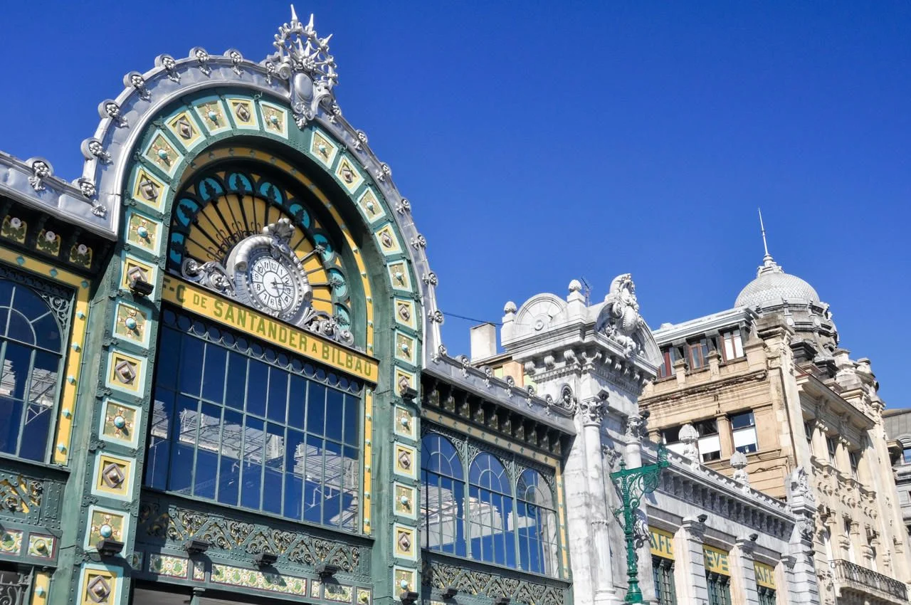 Facade of Abando railway station, Bilbao (Spain)