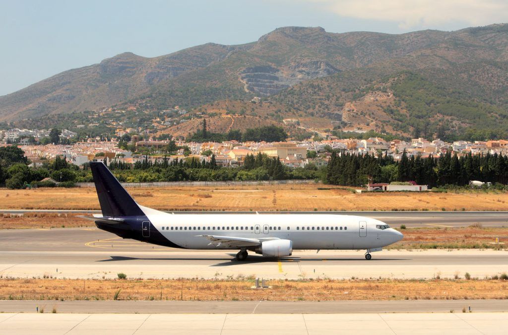 Large Passenger Airplane on the Runway at Malaga Airport in Spain on the Costa del Sol