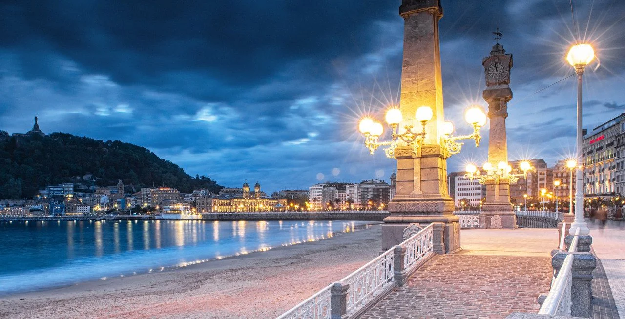 Night view on San Sebastian, seacost Spain