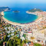 San Sebastian or Donostia aerial panoramic view. San Sebastian is a coastal city in the Basque country in Spain.