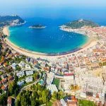 San Sebastian or Donostia aerial panoramic view. San Sebastian is a coastal city in the Basque country in Spain.
