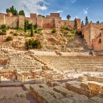 View of the ancient Roman amphitheater and the Alcazaba fortress in Malaga