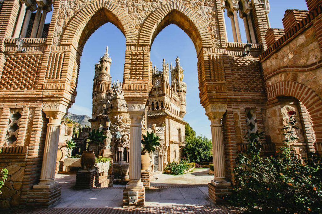 View through arches of Castillo de Colomares Benalmadena, Malaga, Spain