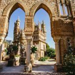 View through arches of Castillo de Colomares Benalmadena, Malaga, Spain