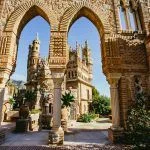 View through arches of Castillo de Colomares Benalmadena, Malaga, Spain