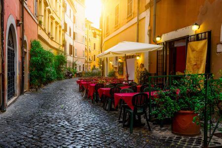 A cozy old street on Trastevere in Rome, Italy.