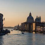 A wide angle shot of the Gallerie dell’Accademia Museum next to the water in Venice, Italy