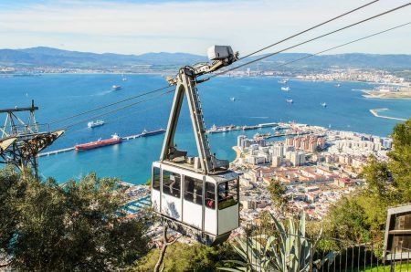 Cable car near the top of the Gibraltar Rock. The cable car is a convenient way to get to the Alameda Wildlife Conservation Park in Gibraltar.