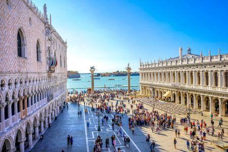 Doge’s Palace Grand Canal Piazza San Marco Saint Mark’s Square Venice Italy. Famous Entrance to Saint Mark’s Square