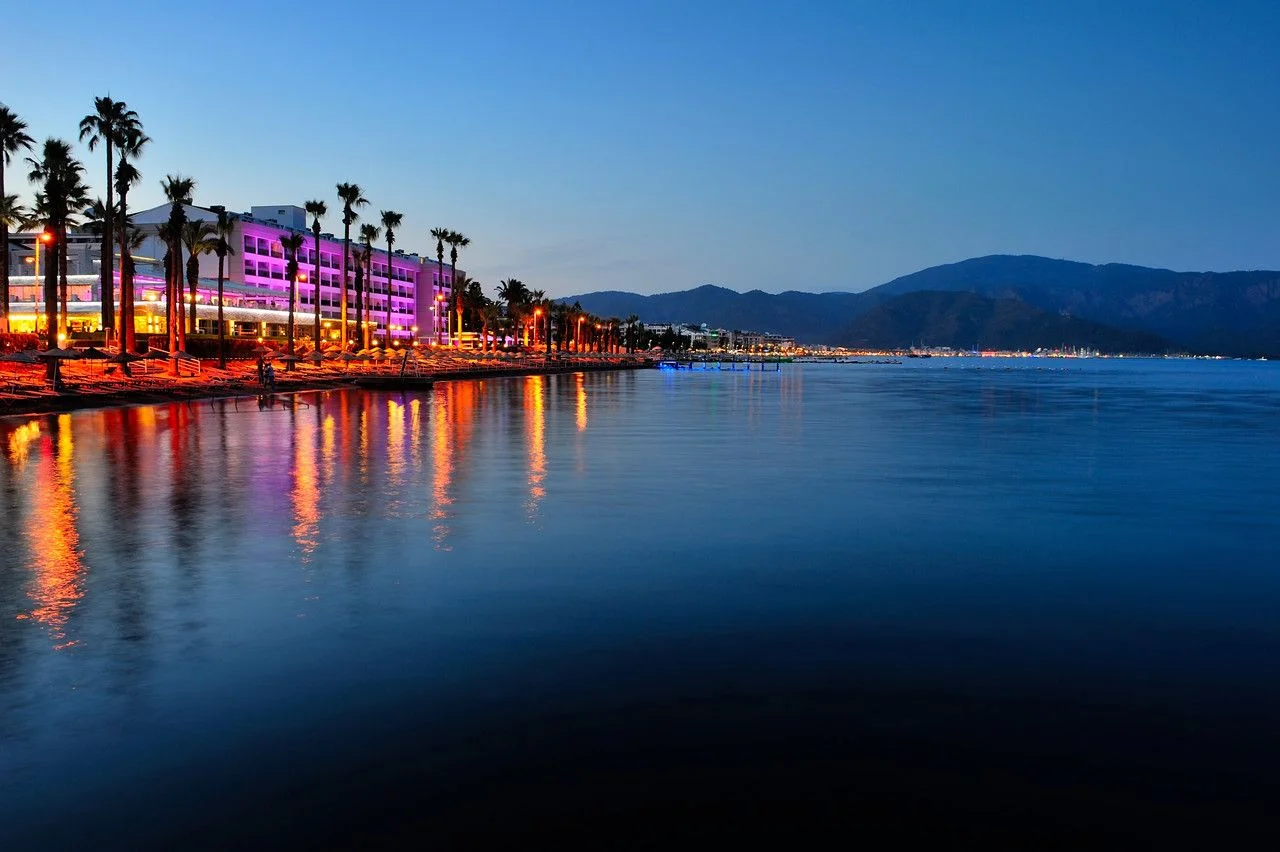 Embankment in Marmaris at summer evening. Turkey