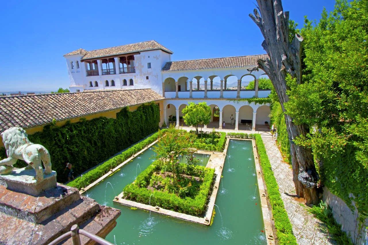 Generalife fountain and gardens in Alhambra. GRANADA, SPAIN.