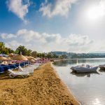 Gumbet Beach view in Bodrum Town. Bodrum is populer tourist destination in Turkey.