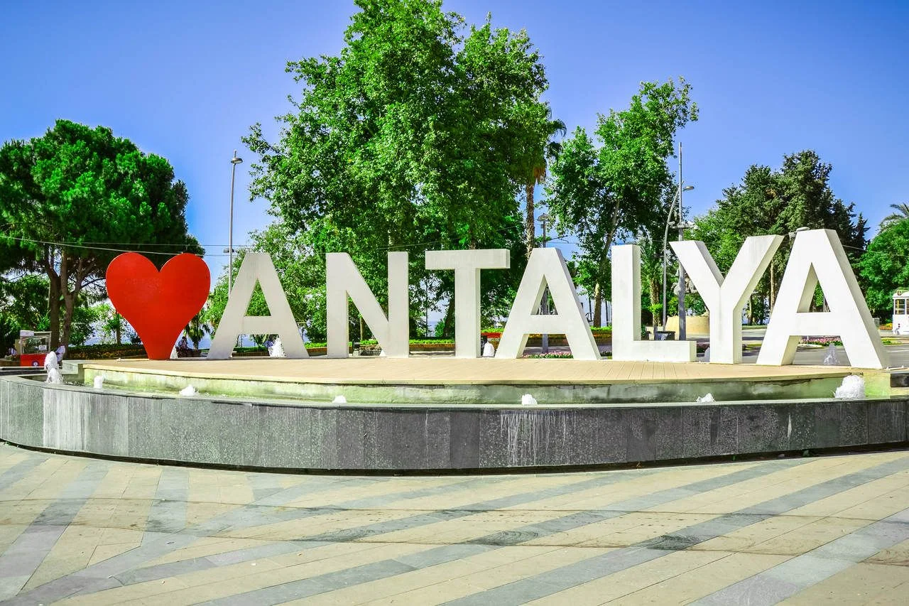I love Antalya, the famous fountain in the center of Antalya, Turkey