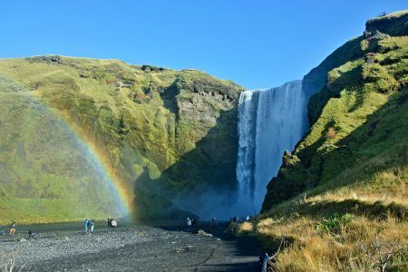 Iceland-view of Skógafoss waterfall and rainbow