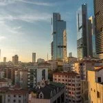Istanbul, Turkey, Sisli, Cityscape with Big Towers and Apartments in Sunset 2019