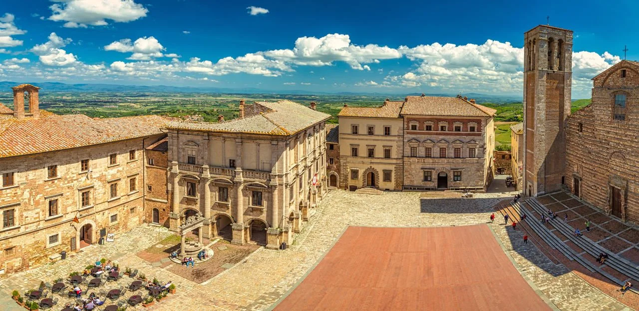 Montepulciano, a medieval and renaissance hill town in the Italian province of Siena in southern Tuscany, Italy.