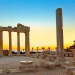 Old ruins in Side, Turkey at sunset – archaeological background