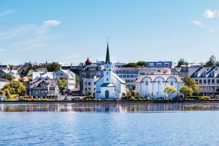 Panorama of Reykjavik with the view of lake