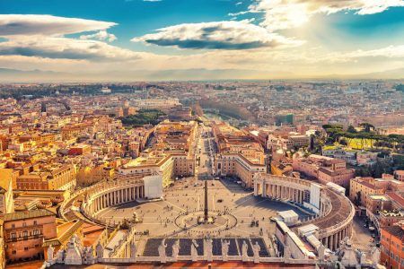 St. Peter’s Square in Vatican City and Rome aerial view