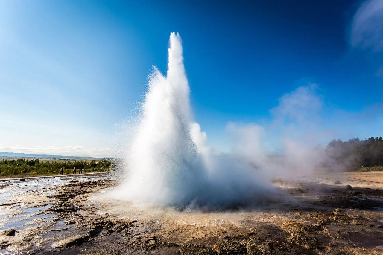 Stokkur geyser eruption, Iceland. Blue sky in a sunny day