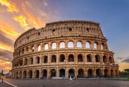 Sunrise view on the Colosseum in Rome, Italy