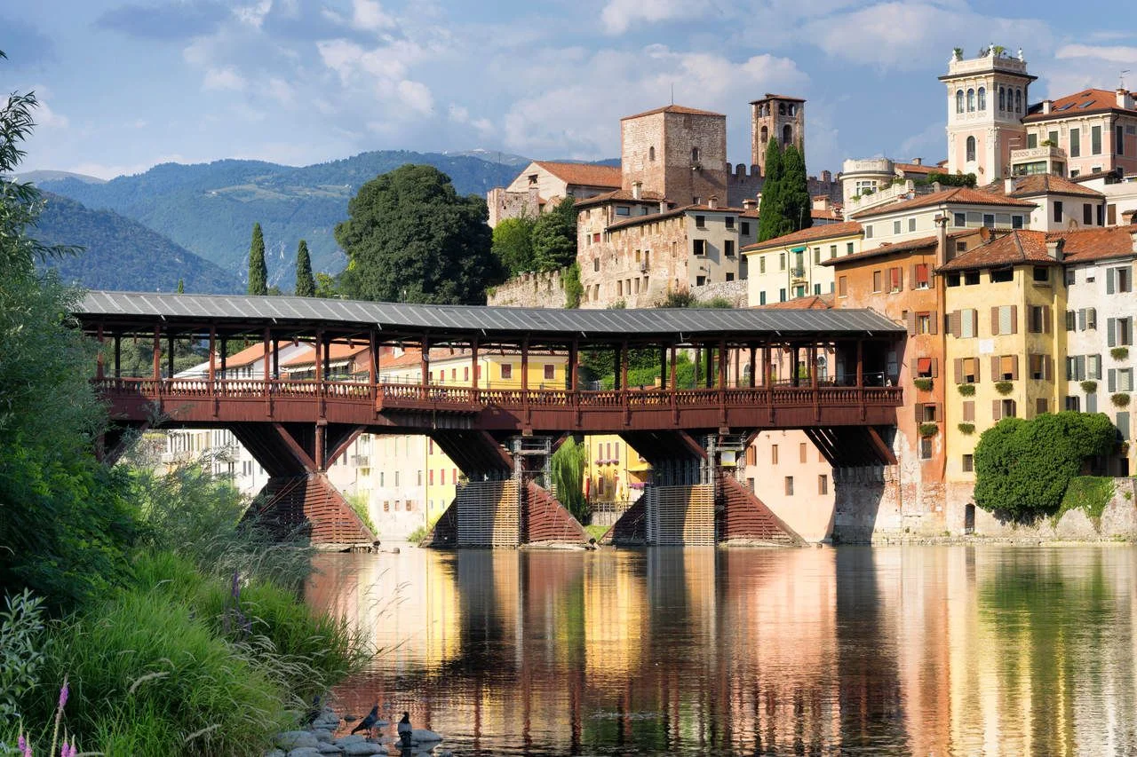 The Old Bridge in Bassano del Grappa, also called ponte degli Alpini, Italy.