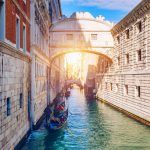 View of the Bridge of Sighs (Ponte dei Sospiri) and the Rio de Palazzo o de Canonica Canal from the Riva degli Schiavoni in Venice, Italy.